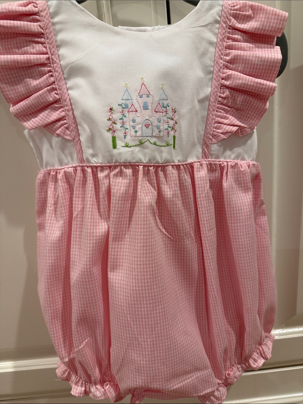 Pink Gingham Ruffled Embroidered Princess Castle Bubble
